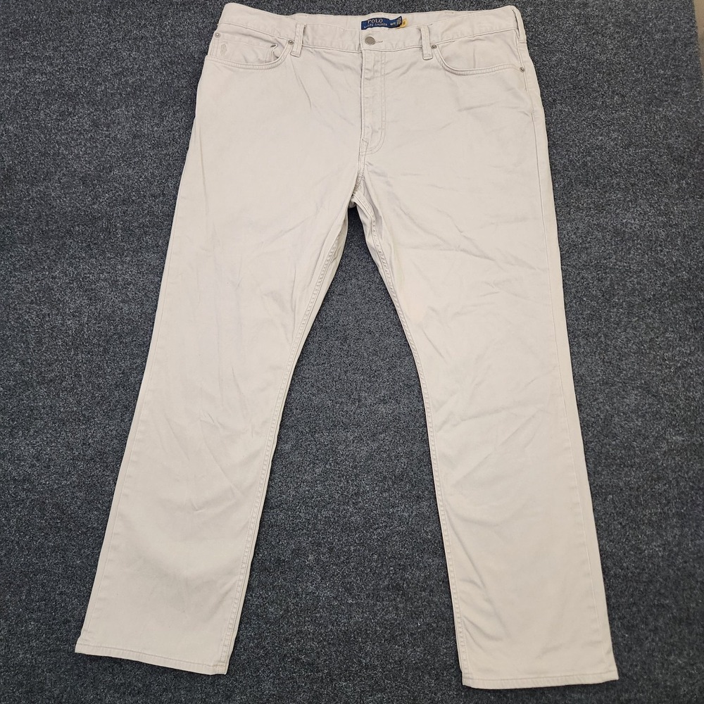Polo Ralph Lauren Mens 40×32 Varick Slim Straight Beige Cotton Blend Chino Pants